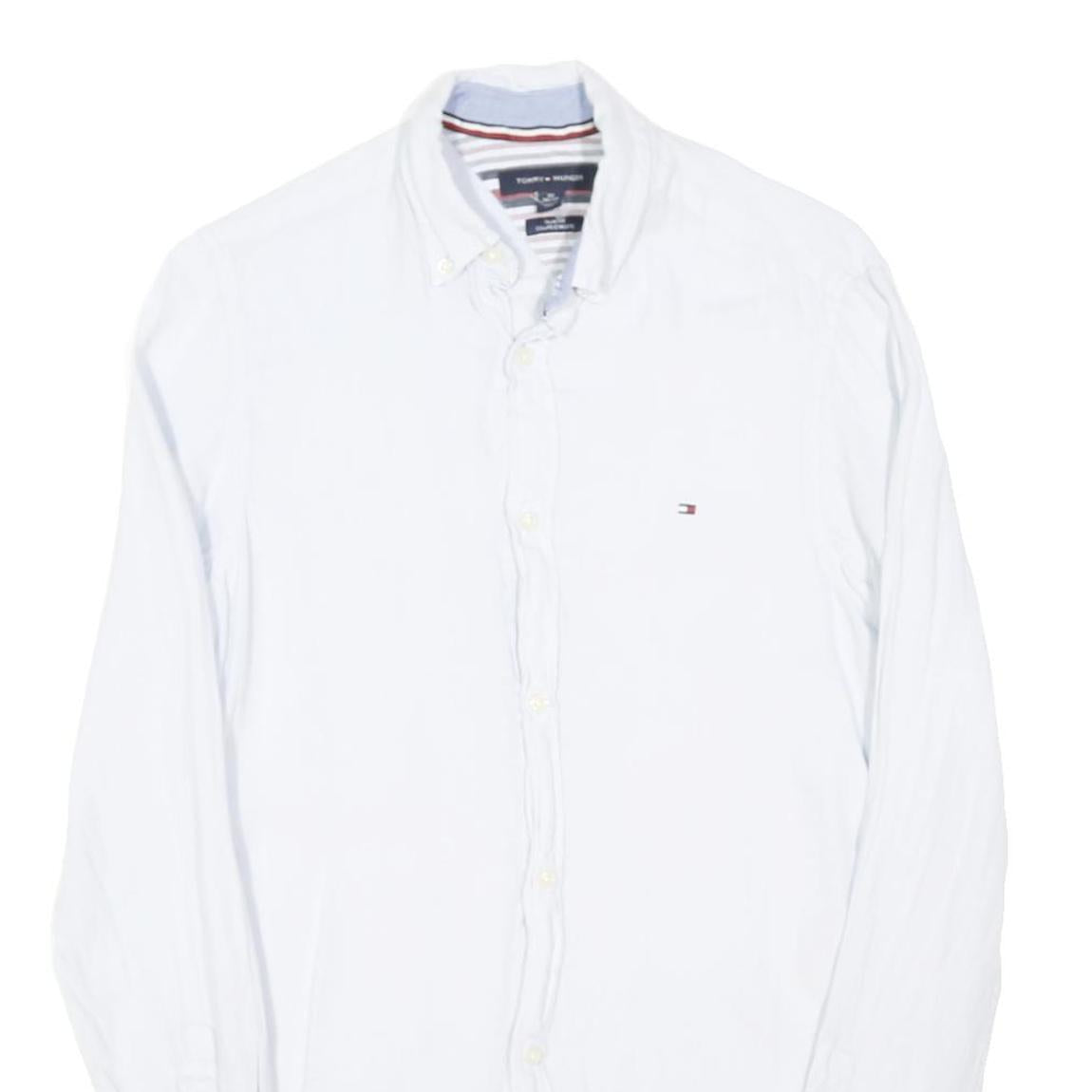 TOMMY HILFIGER Mens White Linen Blend Shirt XS Classic Button Down Collar Long