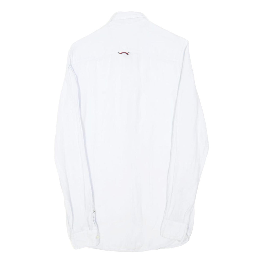 TOMMY HILFIGER Mens White Linen Blend Shirt XS Classic Button Down Collar Long