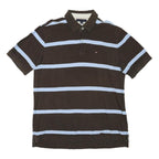 TOMMY HILFIGER Mens Brown & Light Blue Striped Short Sleeve Polo Shirt XL Cotton