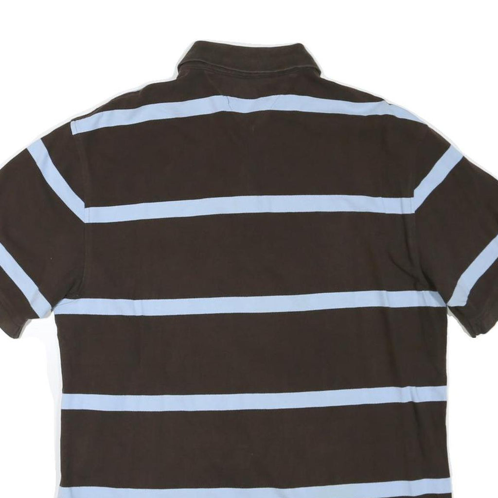 TOMMY HILFIGER Mens Brown & Light Blue Striped Short Sleeve Polo Shirt XL Cotton