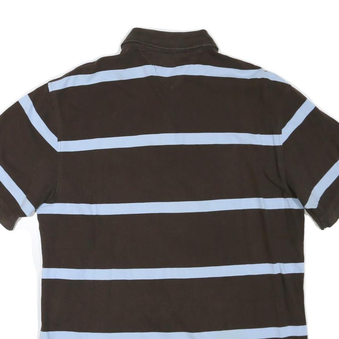 TOMMY HILFIGER Mens Brown & Light Blue Striped Short Sleeve Polo Shirt XL Cotton