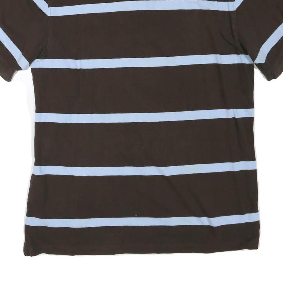 TOMMY HILFIGER Mens Brown & Light Blue Striped Short Sleeve Polo Shirt XL Cotton