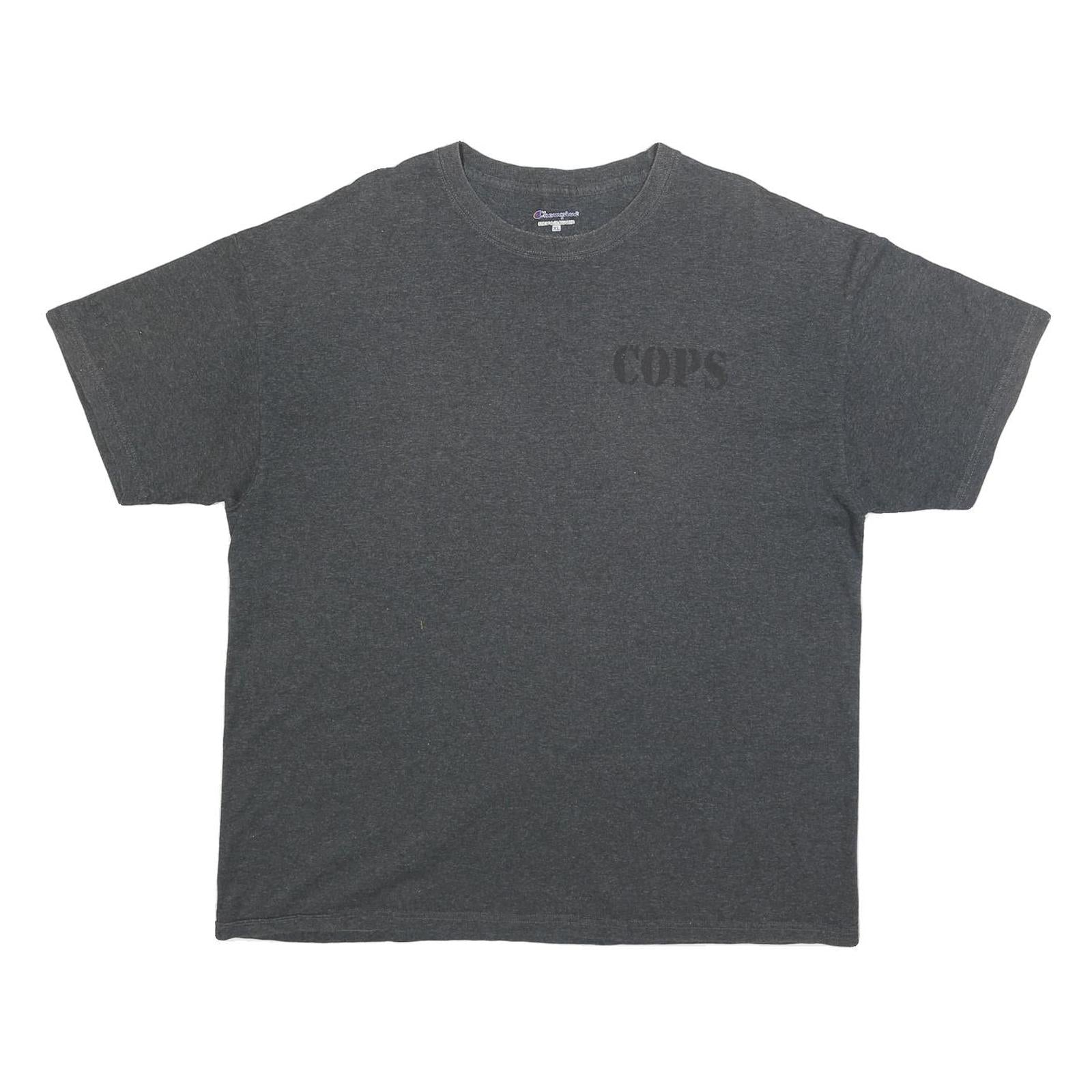 CHAMPION Mens Grey Cops Graphic T-Shirt XL Short Sleeve Crew Neck Casual Wear