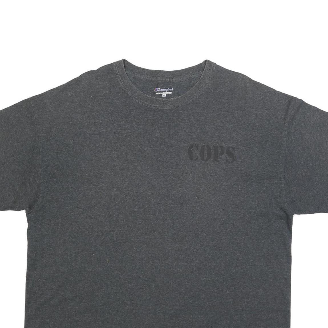 CHAMPION Mens Grey Cops Graphic T-Shirt XL Short Sleeve Crew Neck Casual Wear