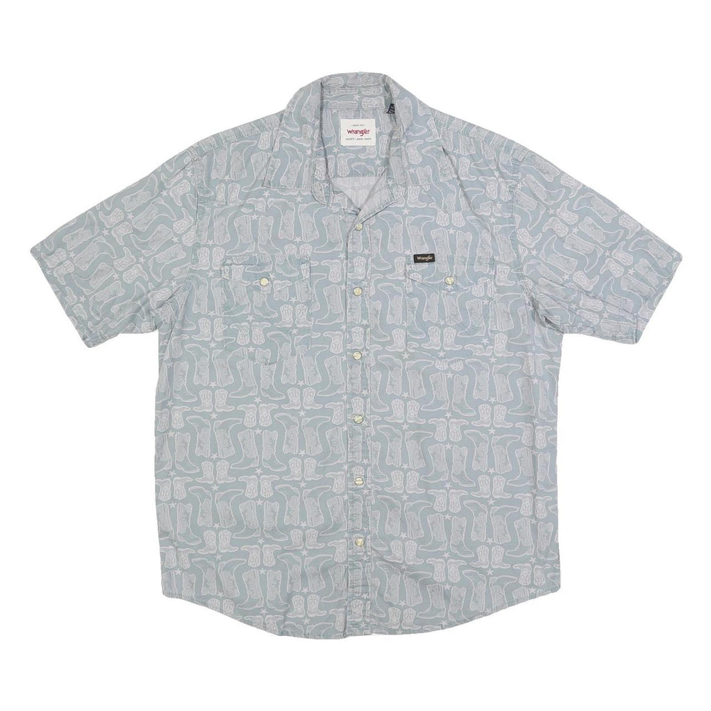 WRANGLER Mens Blue Printed Cotton Shirt M Casual Button Front Short Sleeve