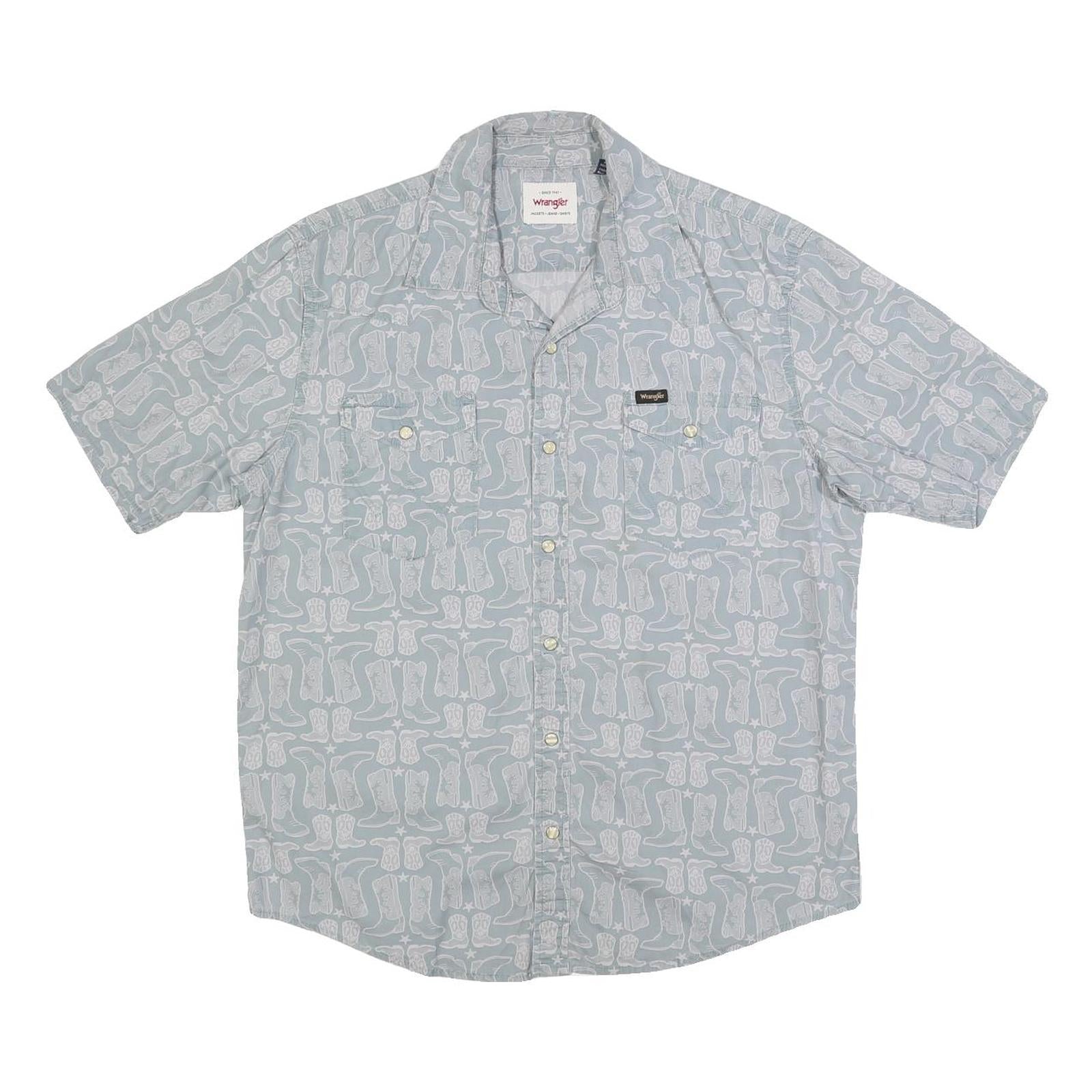 WRANGLER Mens Blue Printed Cotton Shirt M Casual Button Front Short Sleeve