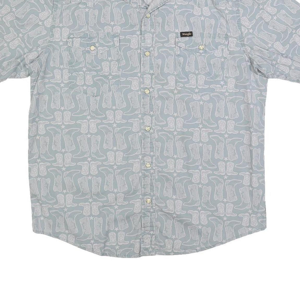WRANGLER Mens Blue Printed Cotton Shirt M Casual Button Front Short Sleeve