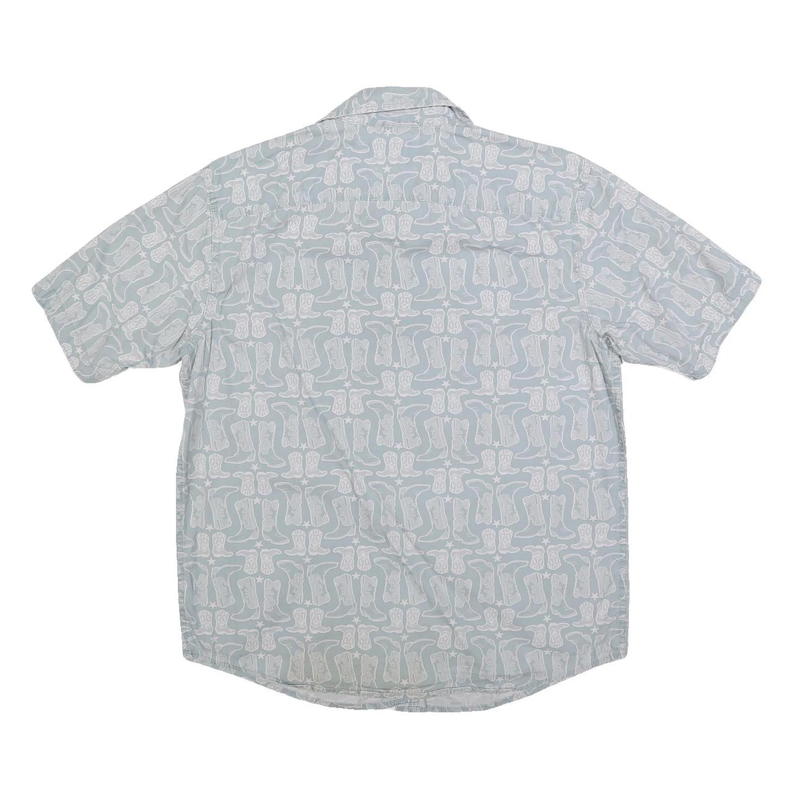 WRANGLER Mens Blue Printed Cotton Shirt M Casual Button Front Short Sleeve