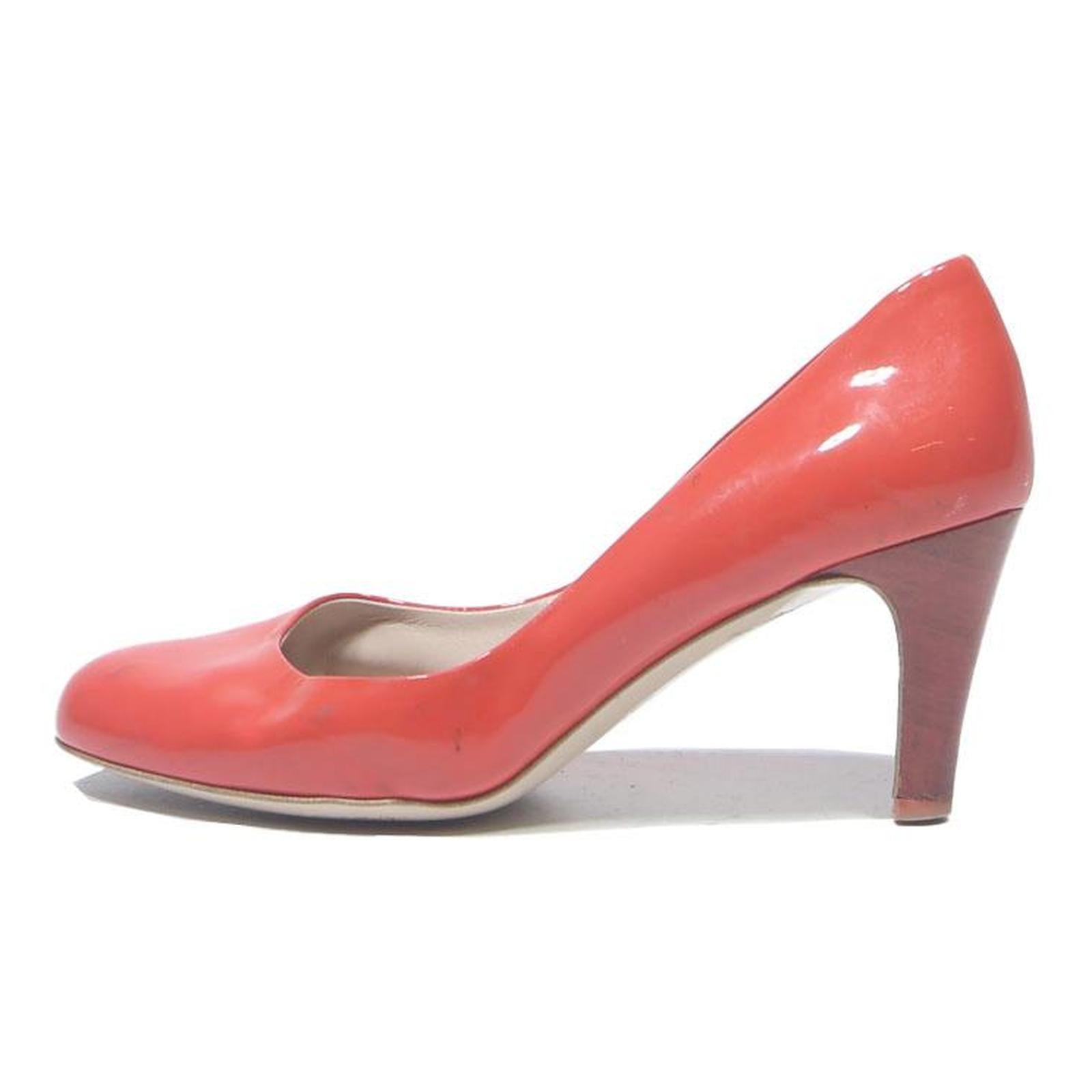 SALVATORE FERRAGAMO Womens Classic Block Heel Shoes Coral Synthetic UK 5 Elegant