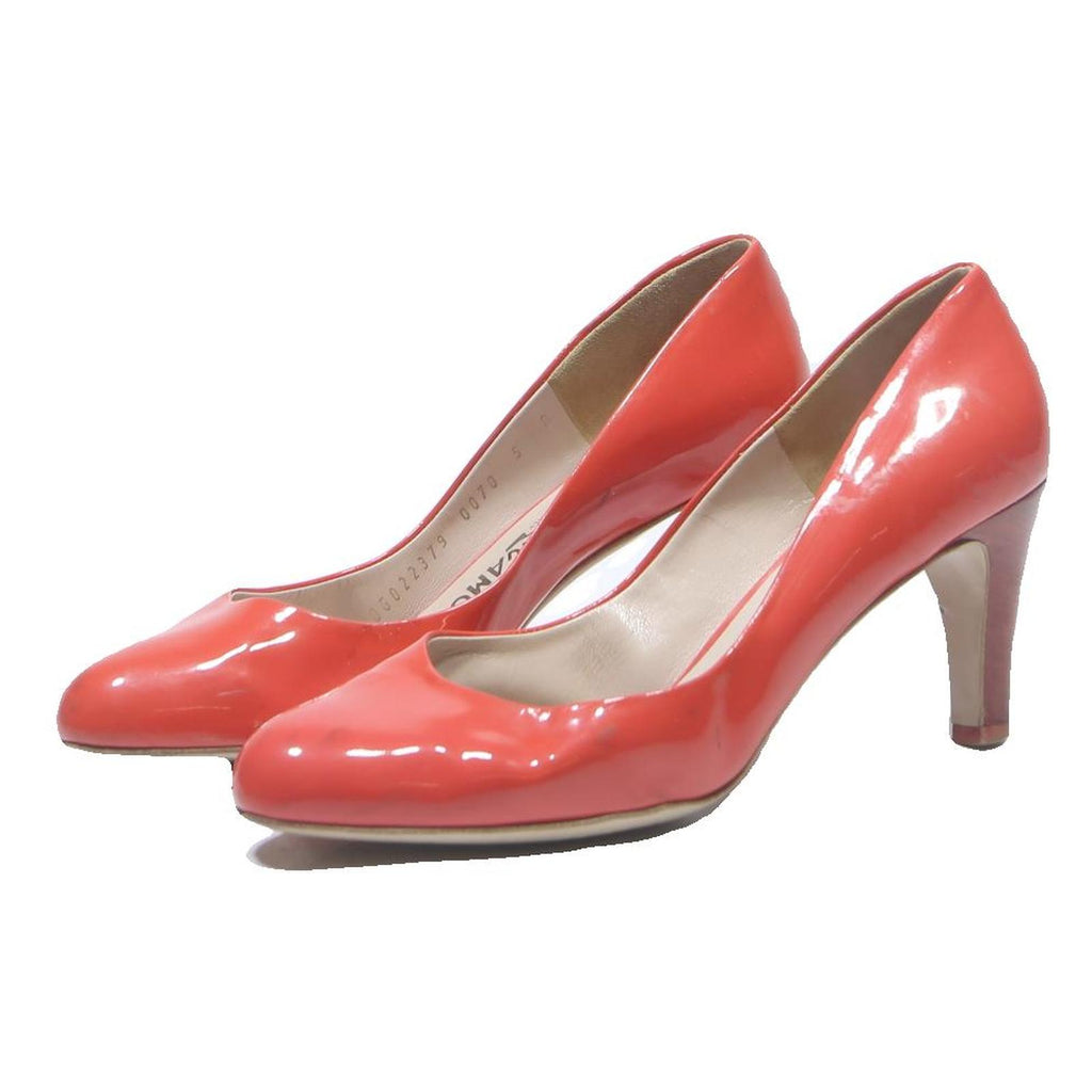 SALVATORE FERRAGAMO Womens Classic Block Heel Shoes Coral Synthetic UK 5 Elegant