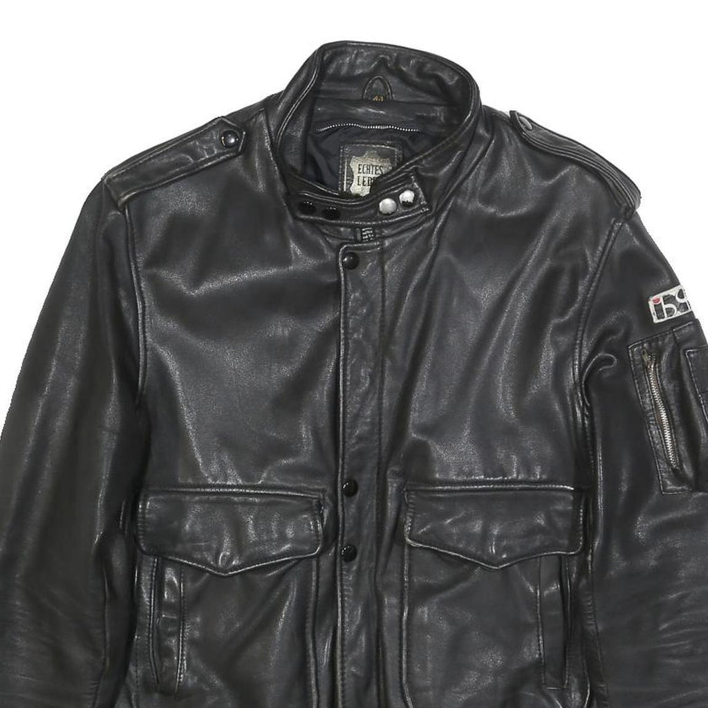IXS Mens Black Leather Biker Jacket XS Zip Ribbed Cuffs Pockets