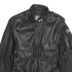 IXS Mens Black Leather Biker Jacket XS Zip Ribbed Cuffs Pockets