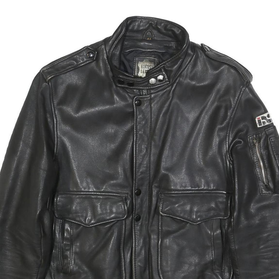 IXS Mens Black Leather Biker Jacket XS Zip Ribbed Cuffs Pockets