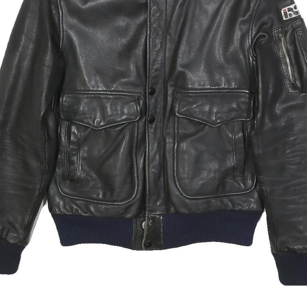 IXS Mens Black Leather Biker Jacket XS Zip Ribbed Cuffs Pockets