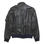 IXS Mens Black Leather Biker Jacket XS Zip Ribbed Cuffs Pockets