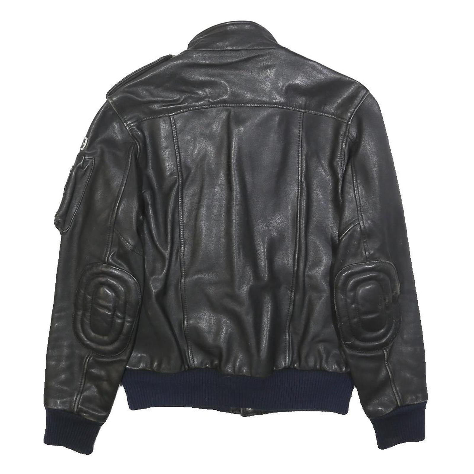 IXS Mens Black Leather Biker Jacket XS Zip Ribbed Cuffs Pockets