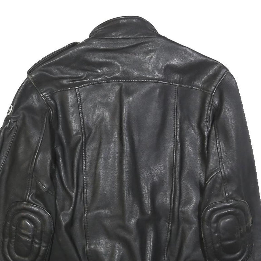 IXS Mens Black Leather Biker Jacket XS Zip Ribbed Cuffs Pockets