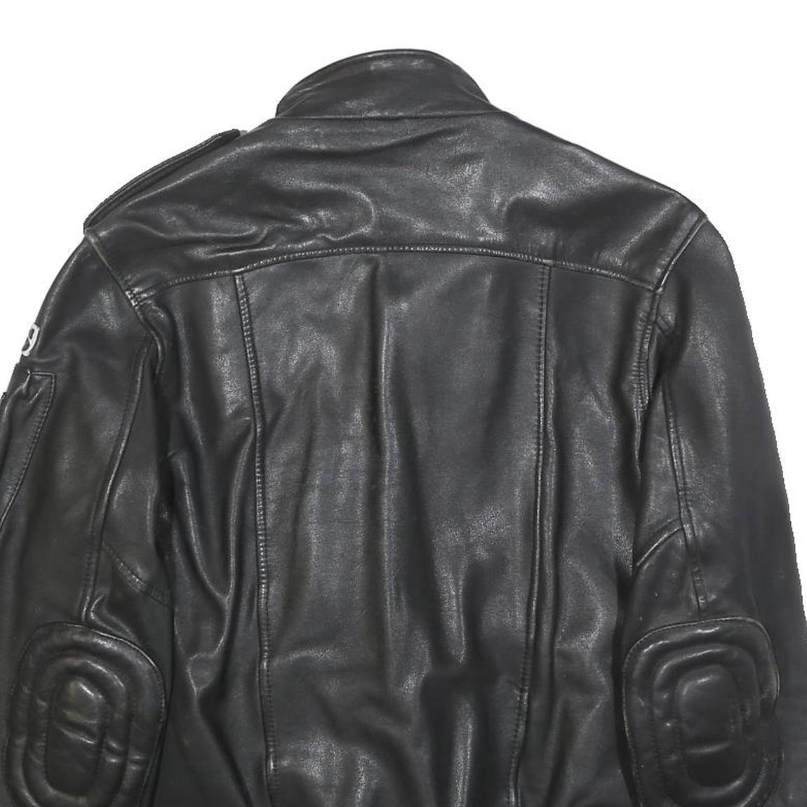 IXS Mens Black Leather Biker Jacket XS Zip Ribbed Cuffs Pockets