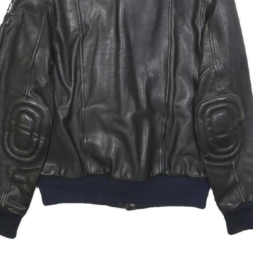 IXS Mens Black Leather Biker Jacket XS Zip Ribbed Cuffs Pockets