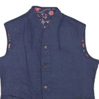 Womens Blue Quilted Cotton Blend Jacket Sleeveless Button Up Stand-Up Collar S