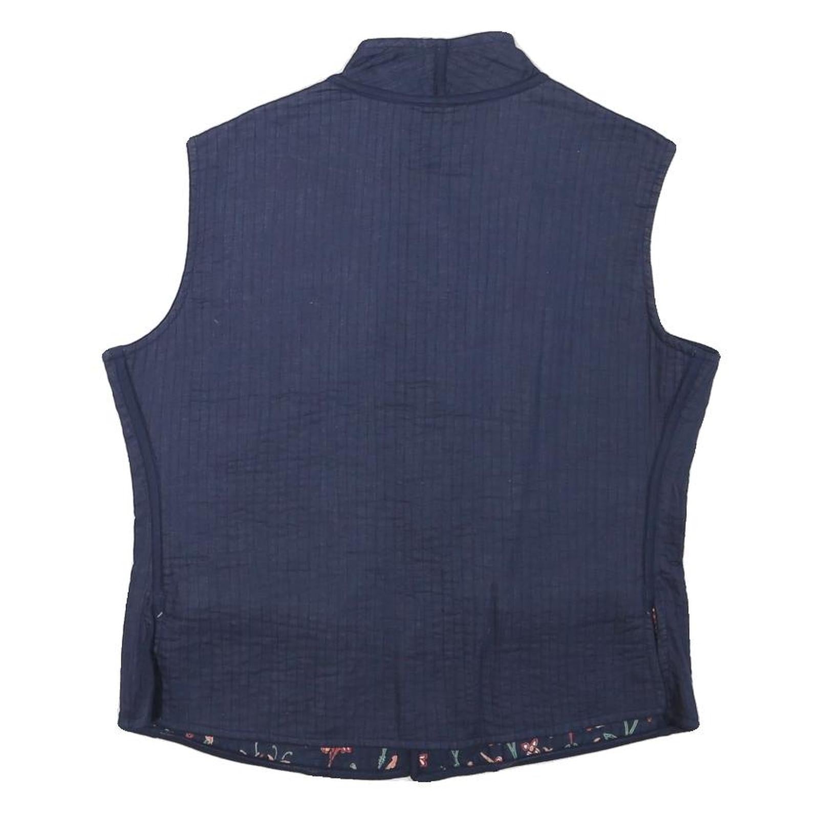 Womens Blue Quilted Cotton Blend Jacket Sleeveless Button Up Stand-Up Collar S