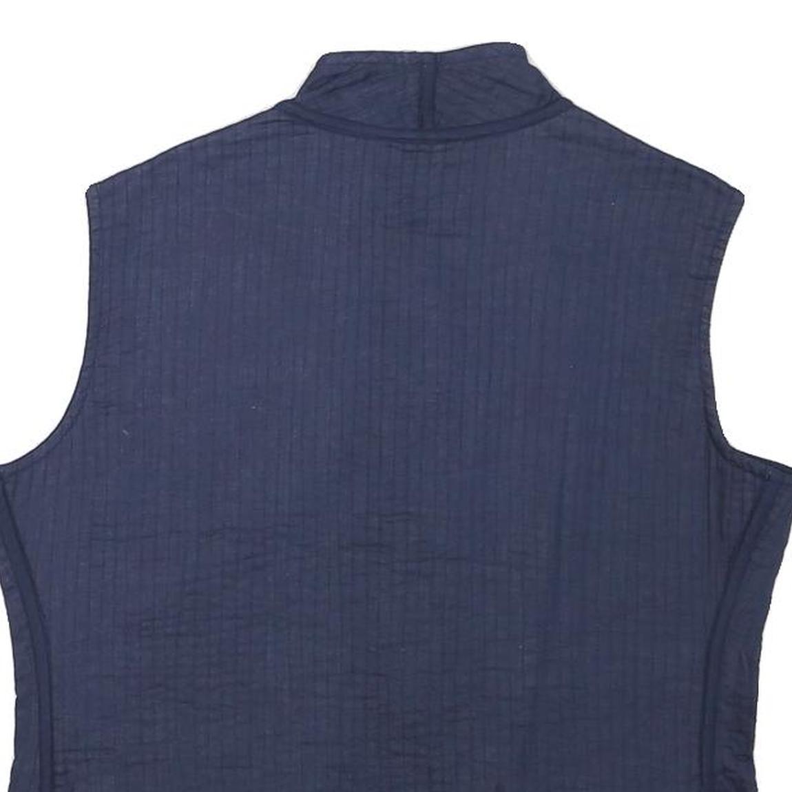 Womens Blue Quilted Cotton Blend Jacket Sleeveless Button Up Stand-Up Collar S