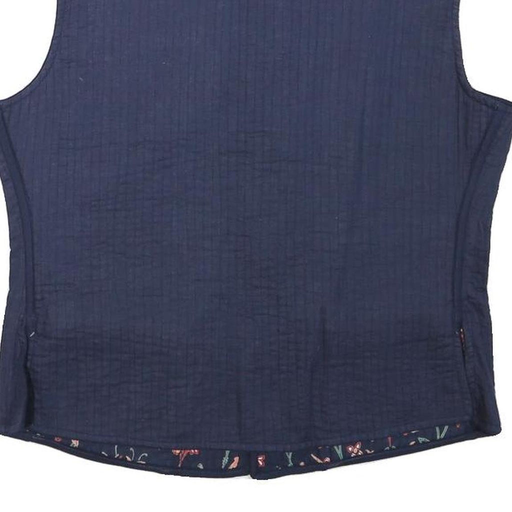 Womens Blue Quilted Cotton Blend Jacket Sleeveless Button Up Stand-Up Collar S