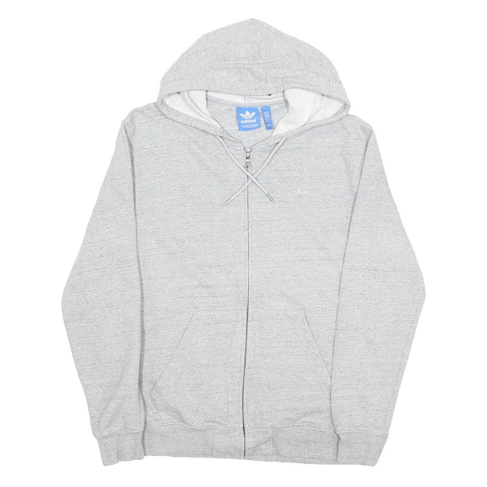 ADIDAS Mens Grey Zip Hoodie M Cotton Blend Casual Sportswear
