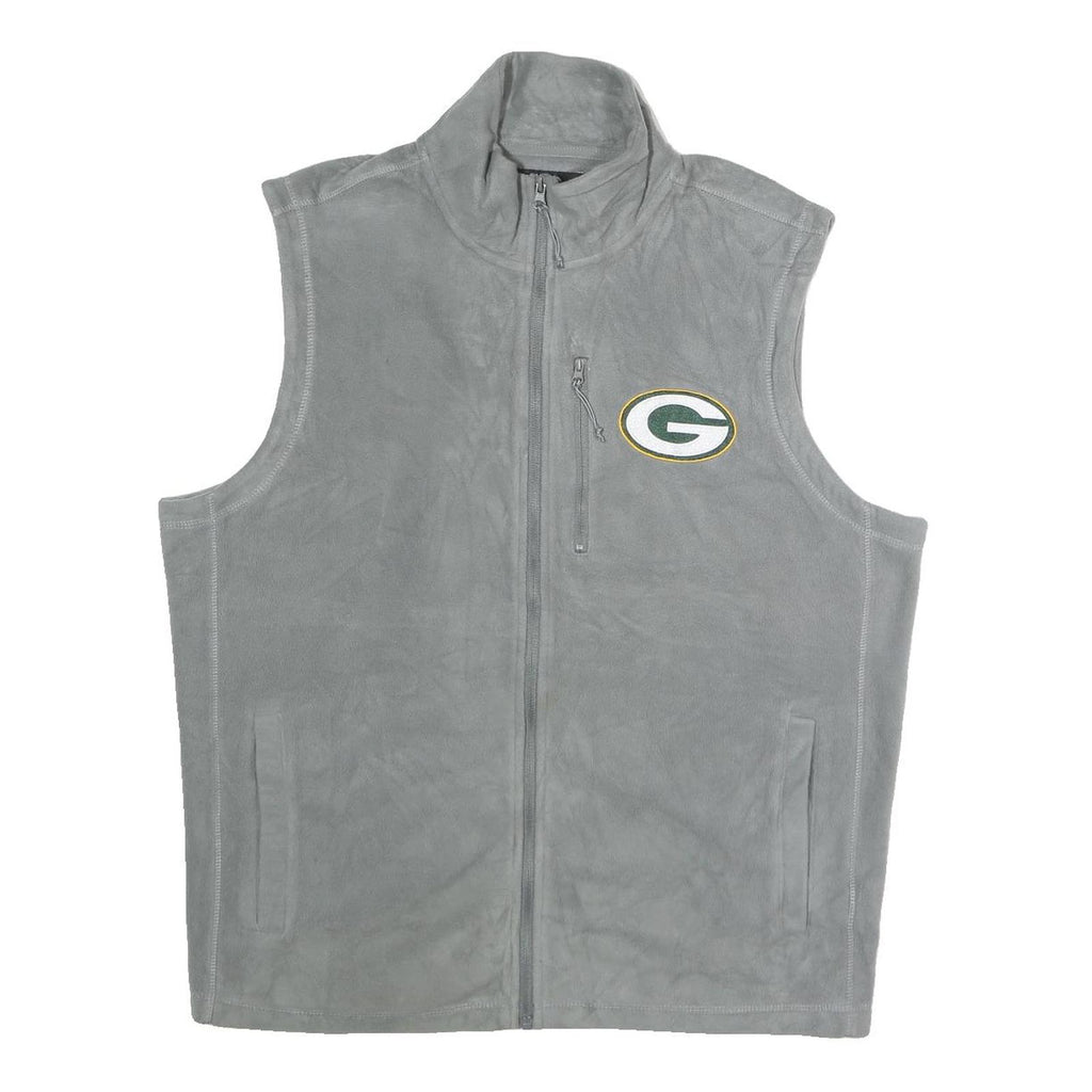 NFL Mens Grey Sleeveless Zip Jacket XL Polyester Plain Green Bay Packers Logo