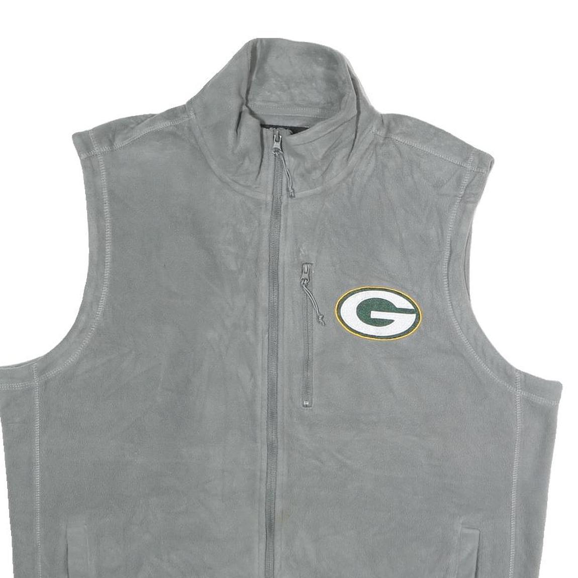NFL Mens Grey Sleeveless Zip Jacket XL Polyester Plain Green Bay Packers Logo