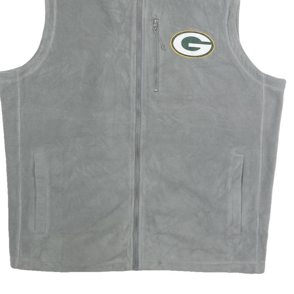 NFL Mens Grey Sleeveless Zip Jacket XL Polyester Plain Green Bay Packers Logo