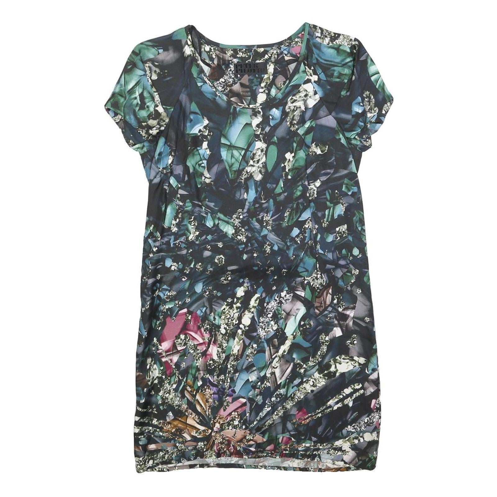 PETER PILOTTO Womens Blue & Green Floral Silk Mini Dress UK 8 Short Sleeve Scoop