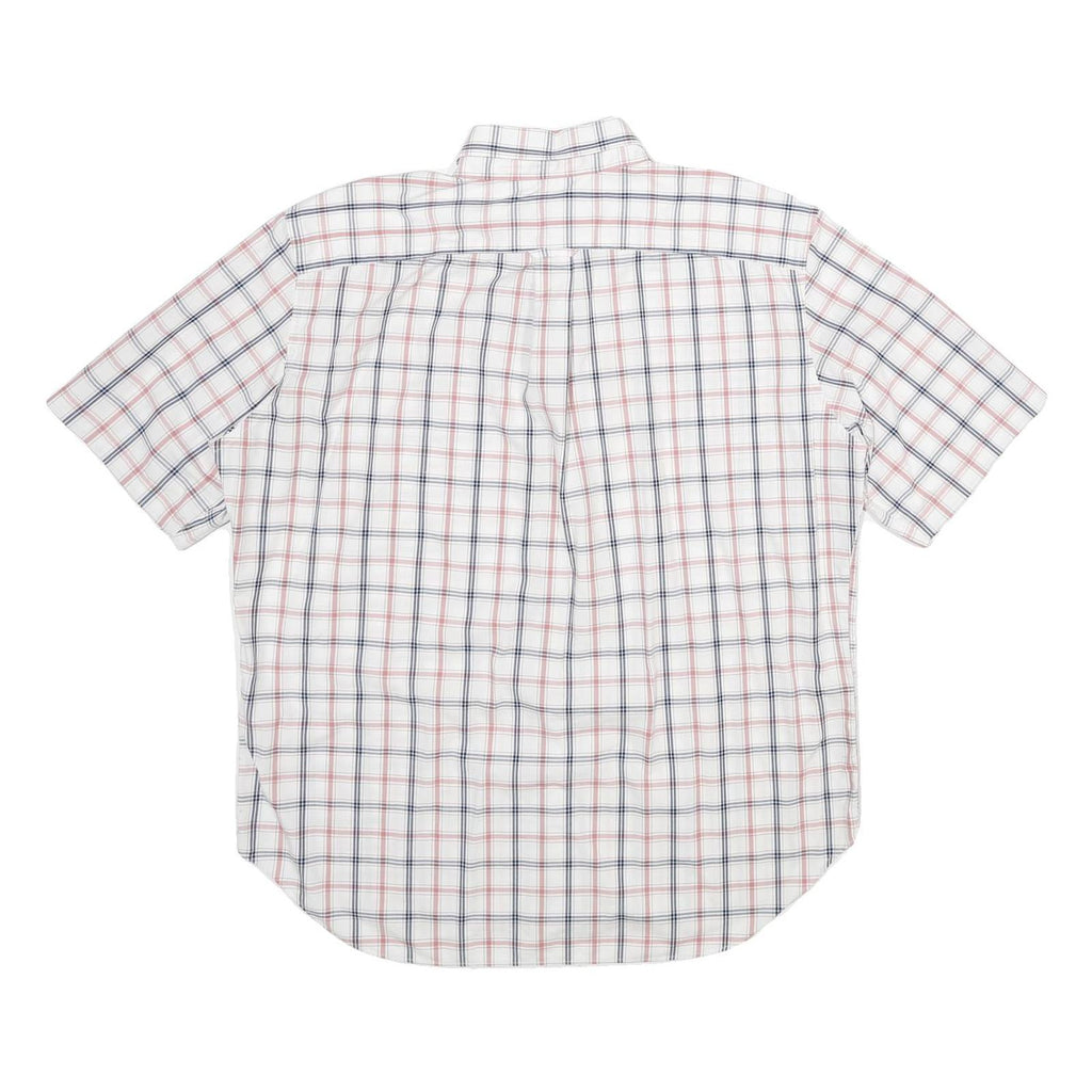 NAUTICA Mens White & Pink Checked Cotton Shirt XL Button Collar Casual Summer