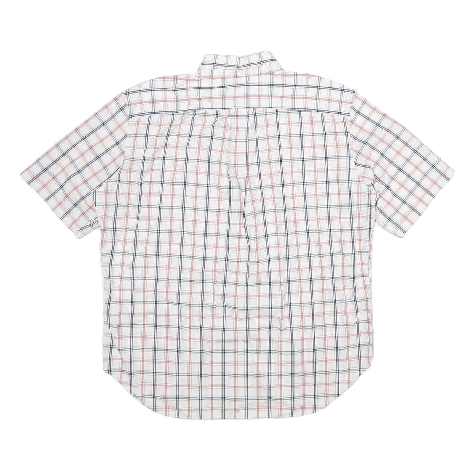 NAUTICA Mens White & Pink Checked Cotton Shirt XL Button Collar Casual Summer