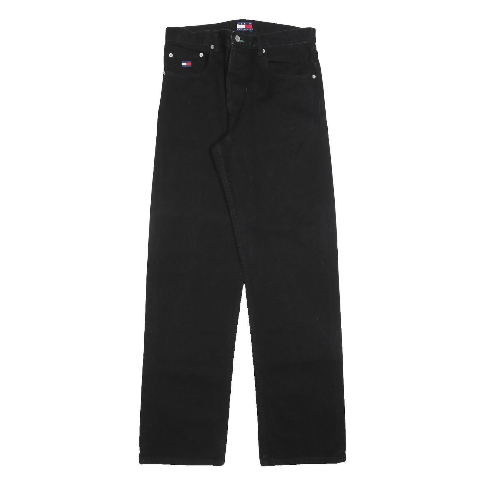 TOMMY HILFIGER Mens Jeans Black Regular Straight Denim W32 L34 Classic Button