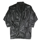 Mens Black Faux Leather Button Jacket XL Woven Relaxed Fit Long Sleeve Plain