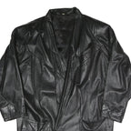 Mens Black Faux Leather Button Jacket XL Woven Relaxed Fit Long Sleeve Plain