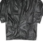 Mens Black Faux Leather Button Jacket XL Woven Relaxed Fit Long Sleeve Plain