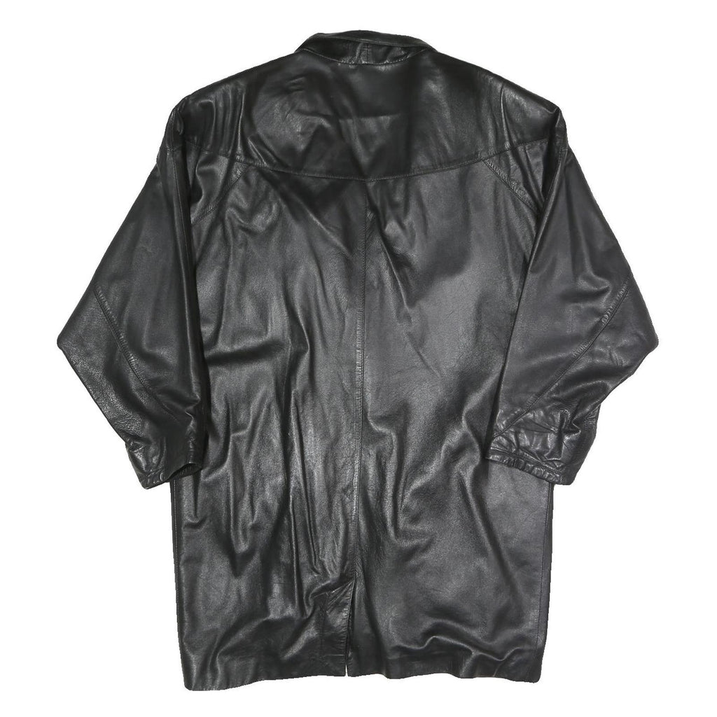 Mens Black Faux Leather Button Jacket XL Woven Relaxed Fit Long Sleeve Plain