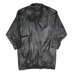 Mens Black Faux Leather Button Jacket XL Woven Relaxed Fit Long Sleeve Plain