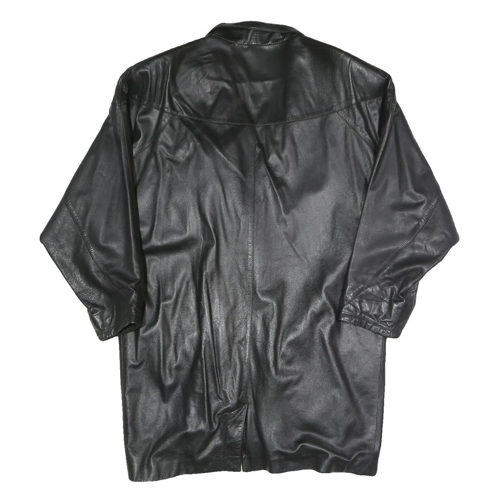 Mens Black Faux Leather Button Jacket XL Woven Relaxed Fit Long Sleeve Plain