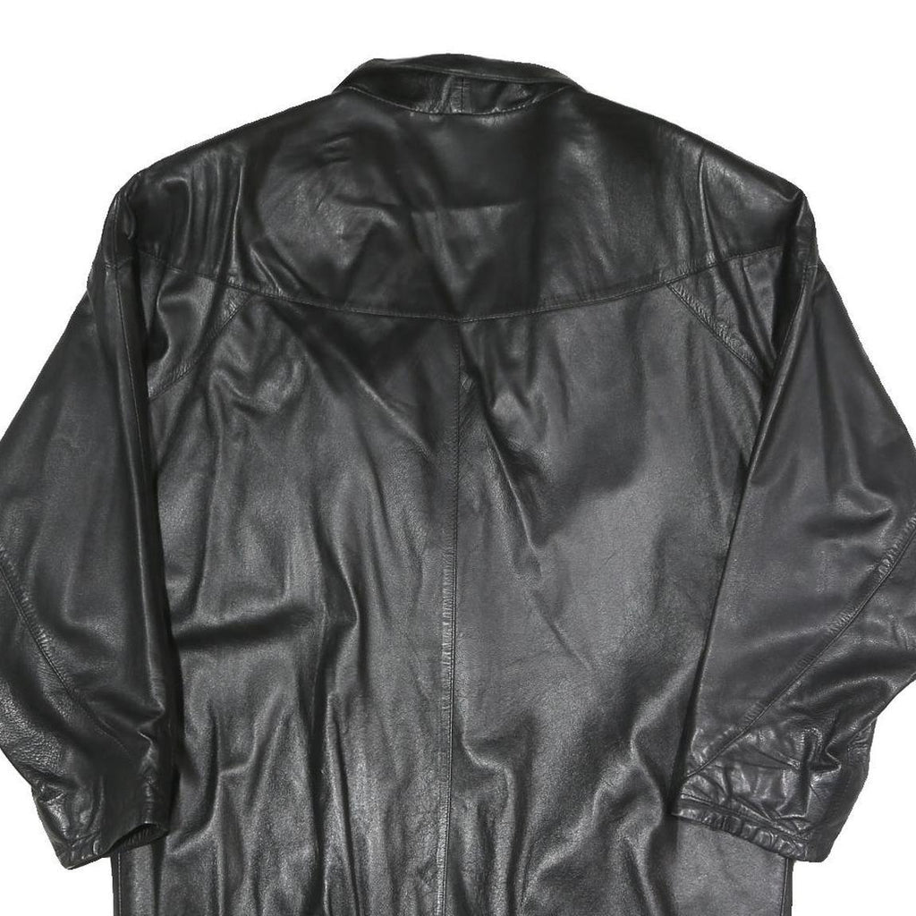 Mens Black Faux Leather Button Jacket XL Woven Relaxed Fit Long Sleeve Plain