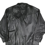 Mens Black Faux Leather Button Jacket XL Woven Relaxed Fit Long Sleeve Plain