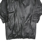 Mens Black Faux Leather Button Jacket XL Woven Relaxed Fit Long Sleeve Plain