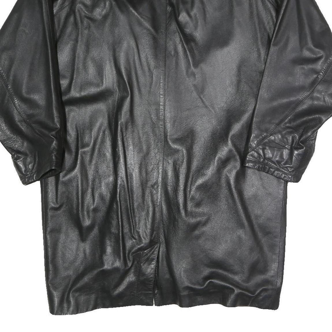 Mens Black Faux Leather Button Jacket XL Woven Relaxed Fit Long Sleeve Plain