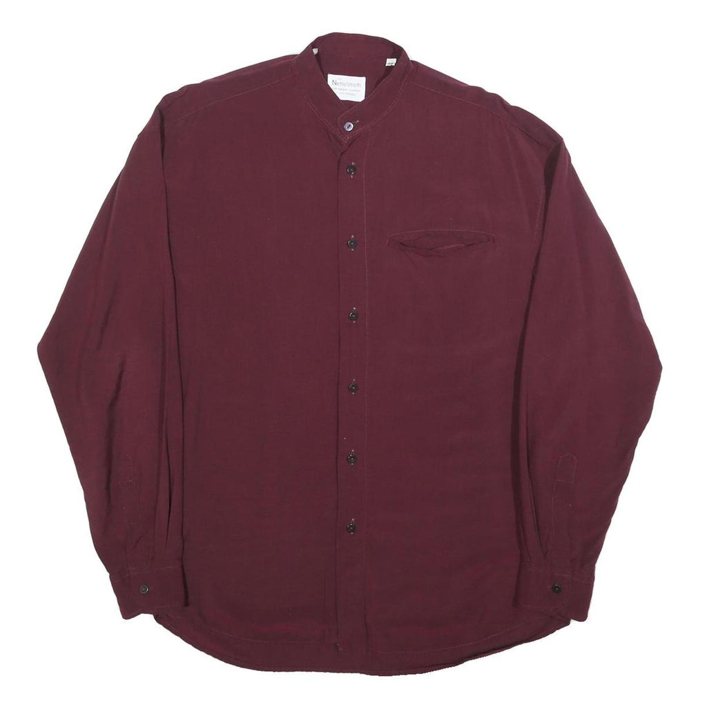NETTELSTROTH Mens Maroon Shirt L Long Sleeve Casual Button Up Relaxed Fit