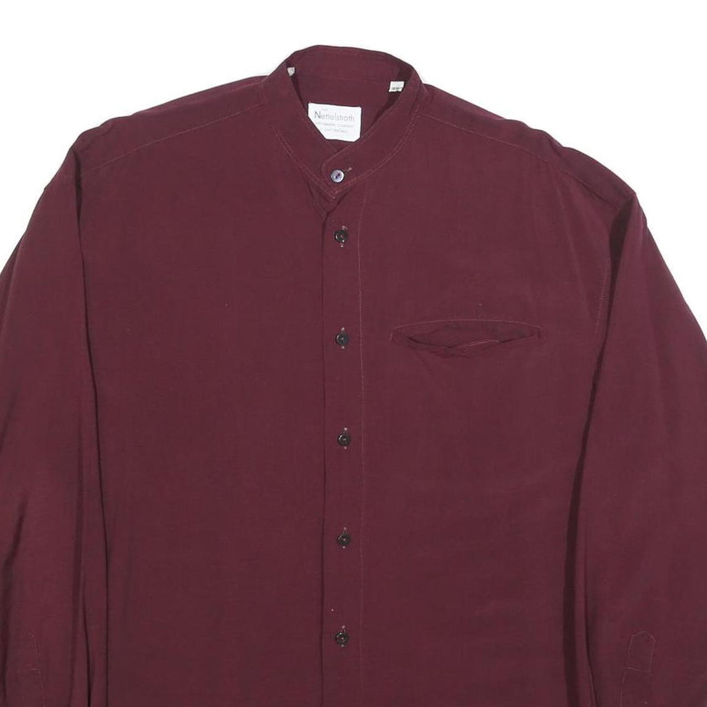NETTELSTROTH Mens Maroon Shirt L Long Sleeve Casual Button Up Relaxed Fit