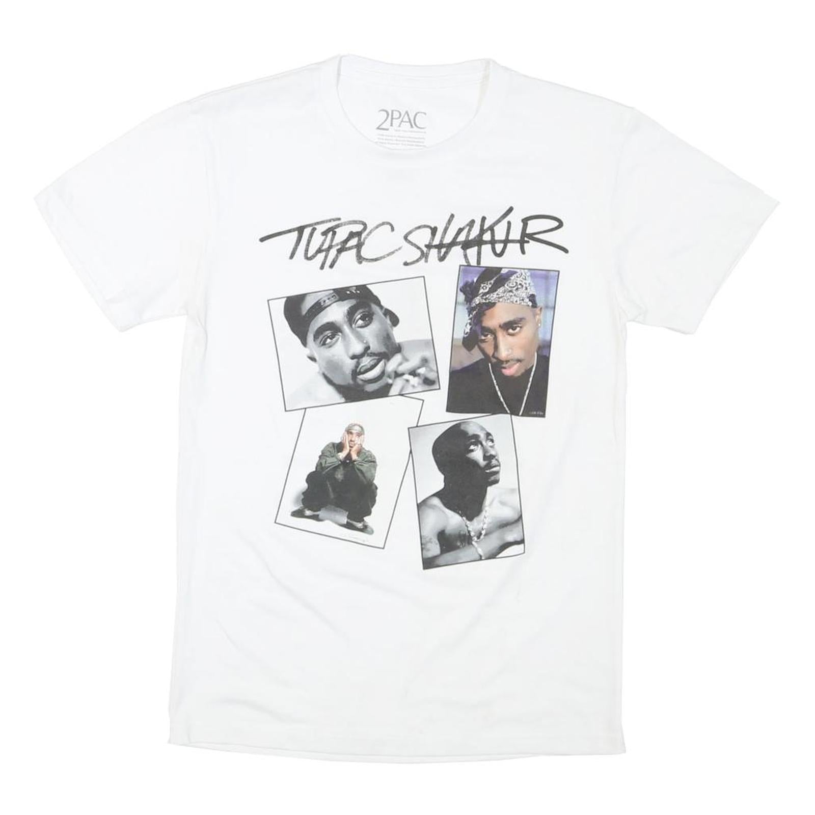 2PAC Mens White Graphic T-Shirt S Short Sleeve Crew Neck Tupac Shakur