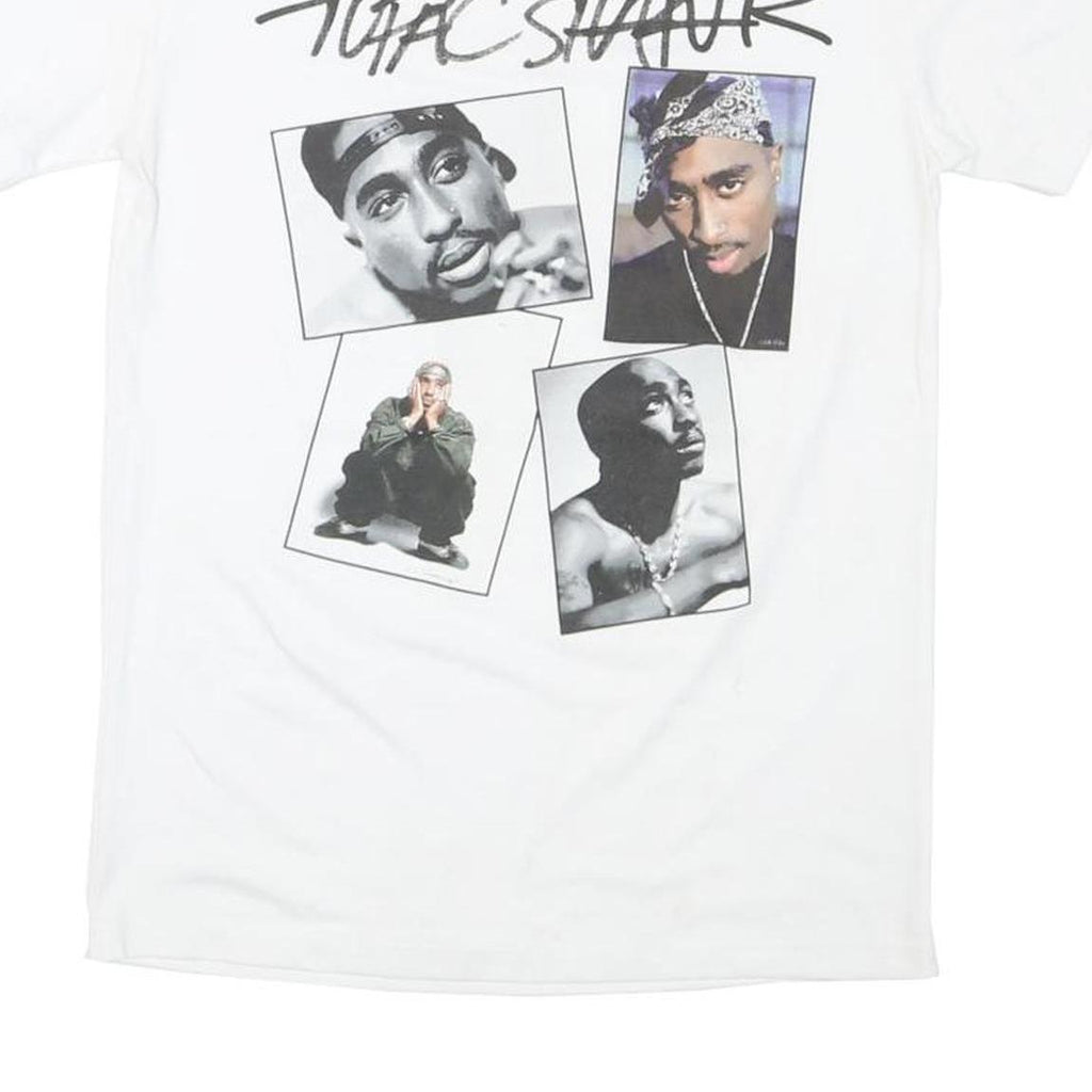 2PAC Mens White Graphic T-Shirt S Short Sleeve Crew Neck Tupac Shakur
