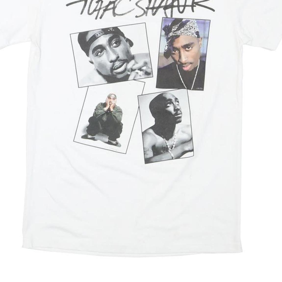 2PAC Mens White Graphic T-Shirt S Short Sleeve Crew Neck Tupac Shakur
